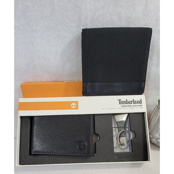 Lot Of‎ 2 Wallets Lauren Ralph Lauren Timberland Black Genuine Leather Billfold - Picture 5 of 11